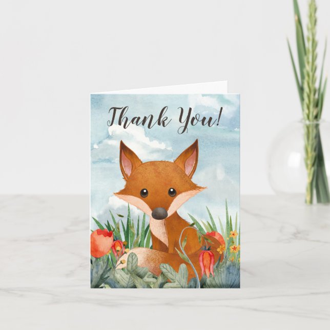 Cute Fox och Flowers Tack Kort (Framsida)
