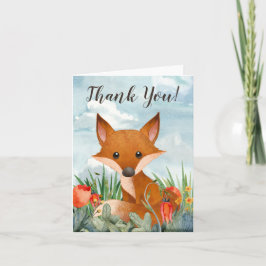 Cute Fox och Flowers Tack Kort