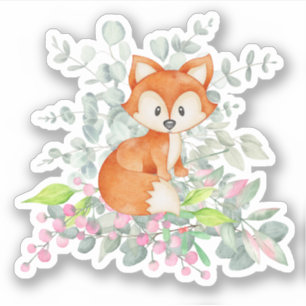 Cute Fox och Greenery Klistermärken