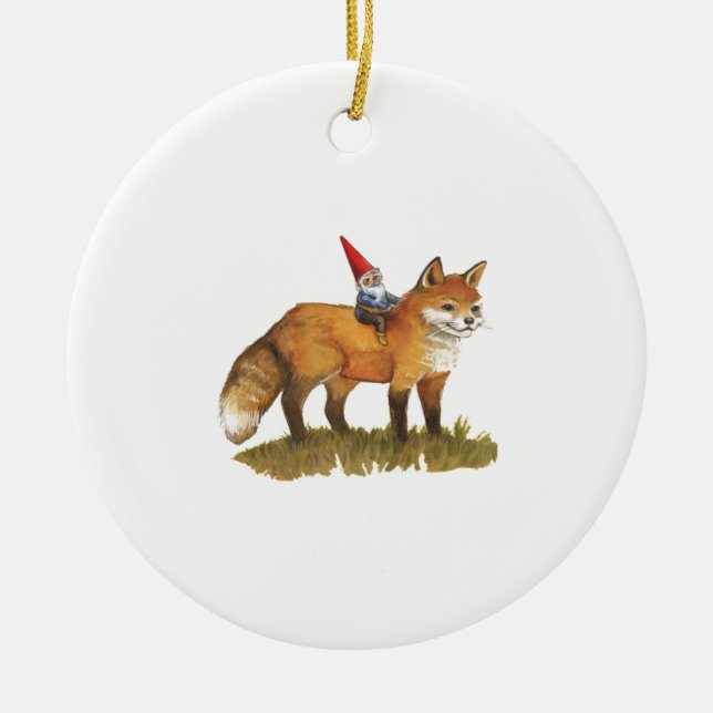 Cute Fox och hans vän Gnome Julgransprydnad Keramik (Framsidan)