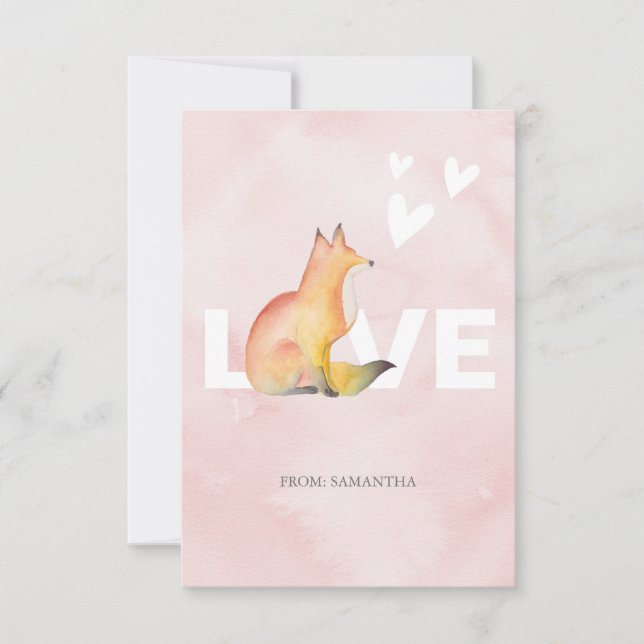 Cute Fox och Hearts Classroom Valentine Card (Framsida)