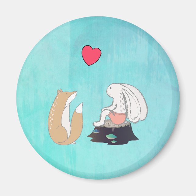 Cute Fox och kanin Forest Creators med hjärta Magnet (Framsidan)