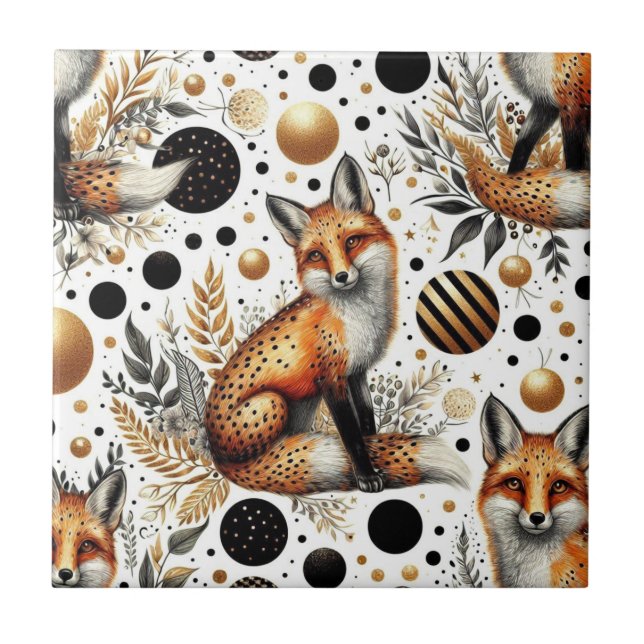 Cute Fox och punkter, sömlösa Kakelplatta (Framsidan)