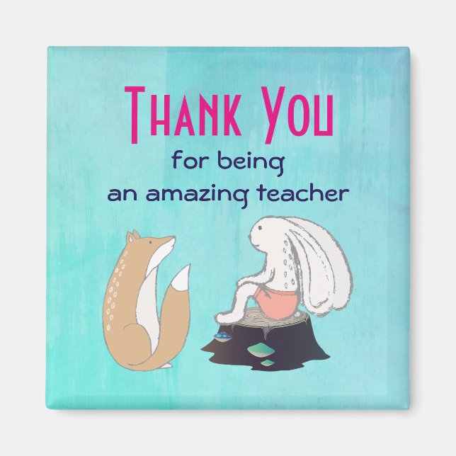Cute Fox och Rabbit Teacher-uppskattning Magnet (Framsidan)