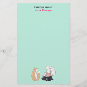 Cute Fox och Rabbit Woodland Creatures Teckning Brevpapper