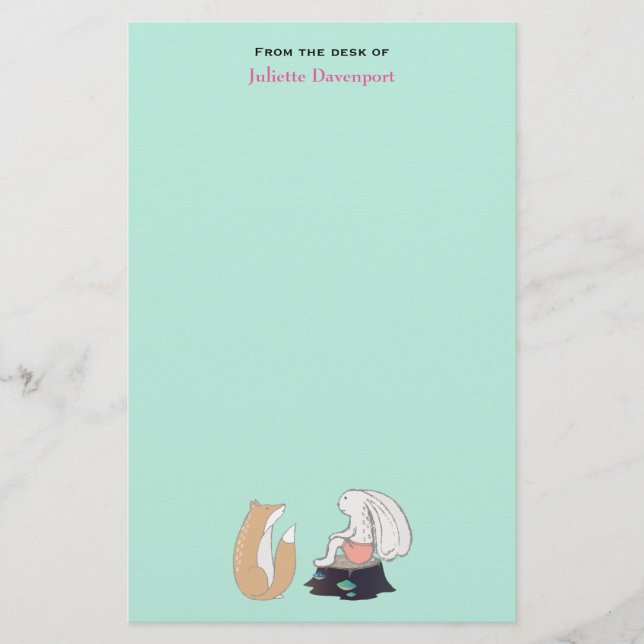 Cute Fox och Rabbit Woodland Creatures Teckning Brevpapper (Framsida)