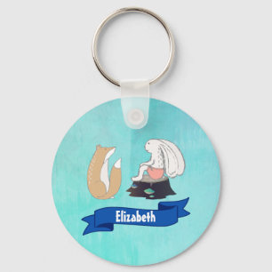 Cute Fox och Rabbit Woodland Creatures Teckning Nyckelring