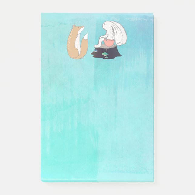 Cute Fox och Rabbit Woodland Creatures Teckning Post-it Block (Framsida)
