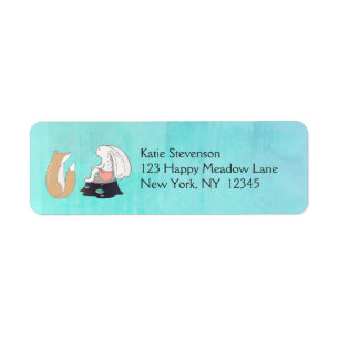 Cute Fox och Rabbit Woodland Creatures Teckning Returadress Etikett