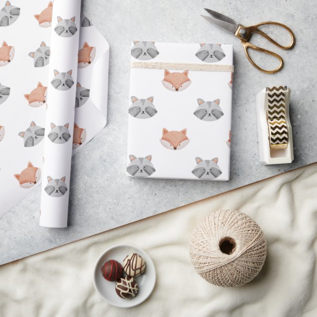 Cute Fox och raccoon mönster. Skogsdjur Presentpapper (Hantverk)