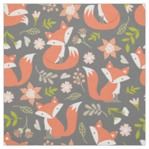 Cute Fox och Rustic Blommigt Fabric Tyg
