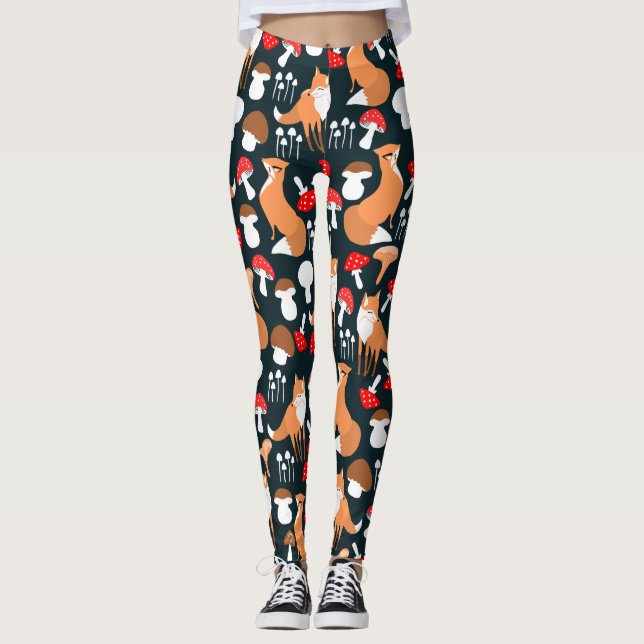 Cute Fox och svampar Leggings (Framsida)