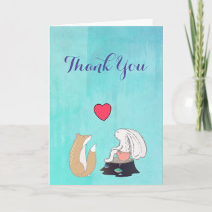 Cute Fox och Tacken för kaninillustration Tack Kort