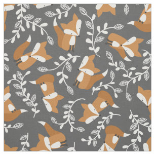 Cute Fox och Vines in Mörk Grått och Orange Fabr Tyg
