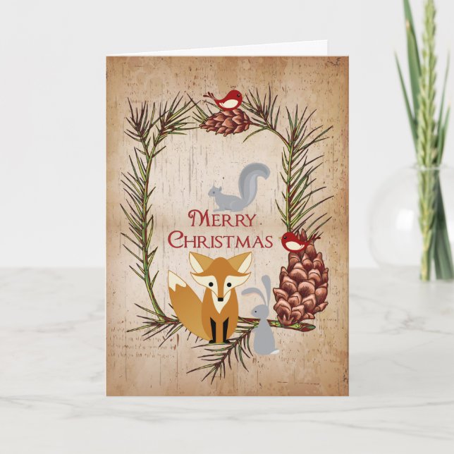 Cute Fox och Woodland Animals God jul Helgkort (Framsida)