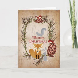 Cute Fox och Woodland Animals God jul Helgkort