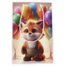 Cute fox omgiven av färgstarka ballonger.