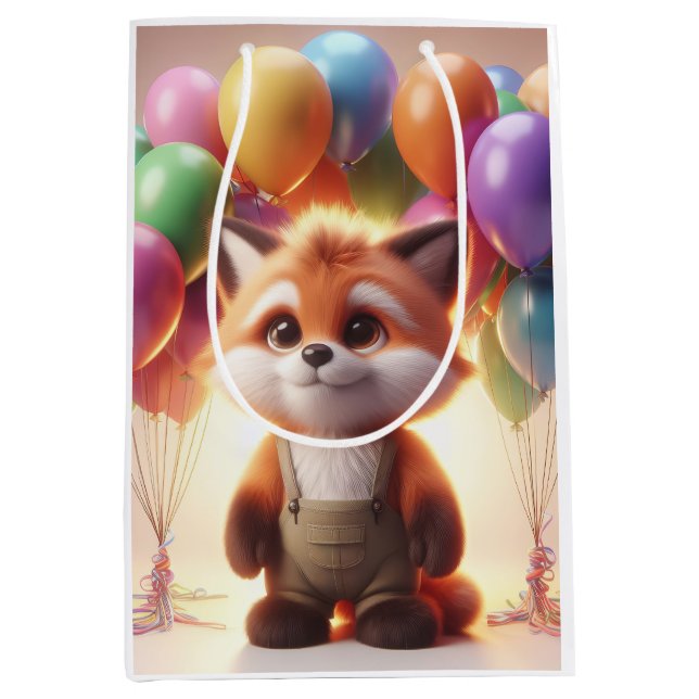 Cute fox omgiven av färgstarka ballonger. (Framsidan)