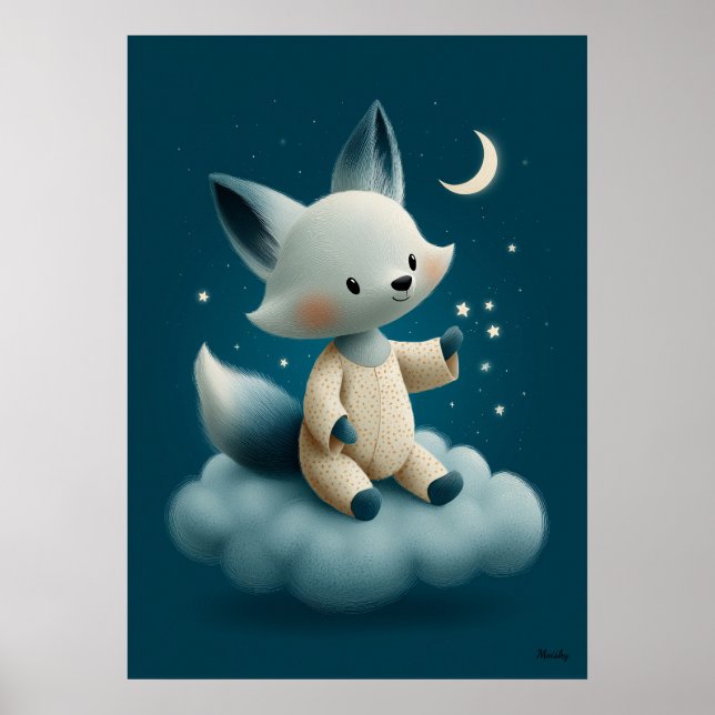 Cute Fox on Cloud Nursery Bedtime Poster (Framsidan)