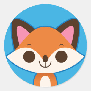 Cute Fox på Blue Runt Klistermärke