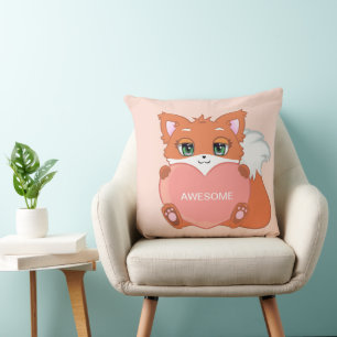 Cute Fox på Light Coral Rosa Dekorativ kudde