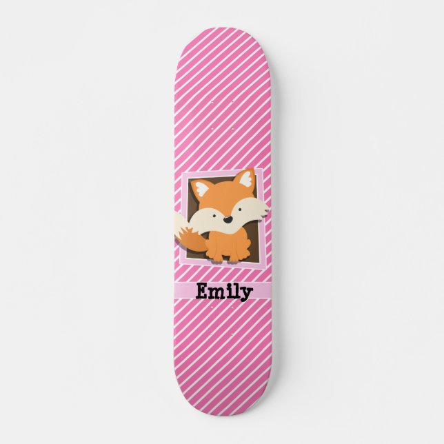 Cute Fox på Rosa & White Rand Old School Skateboard Bräda 21,6 Cm (Framsida)