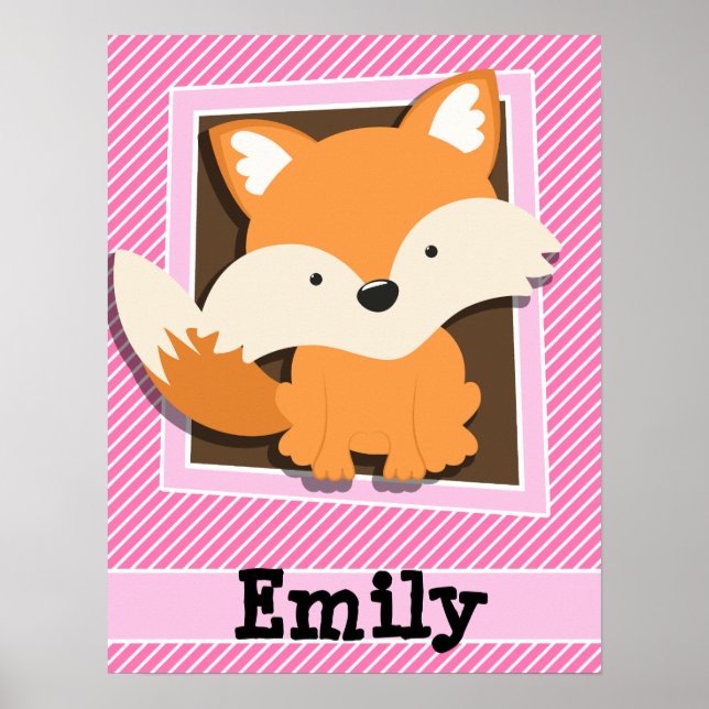 Cute Fox på Rosa & White Rand Poster (Framsidan)