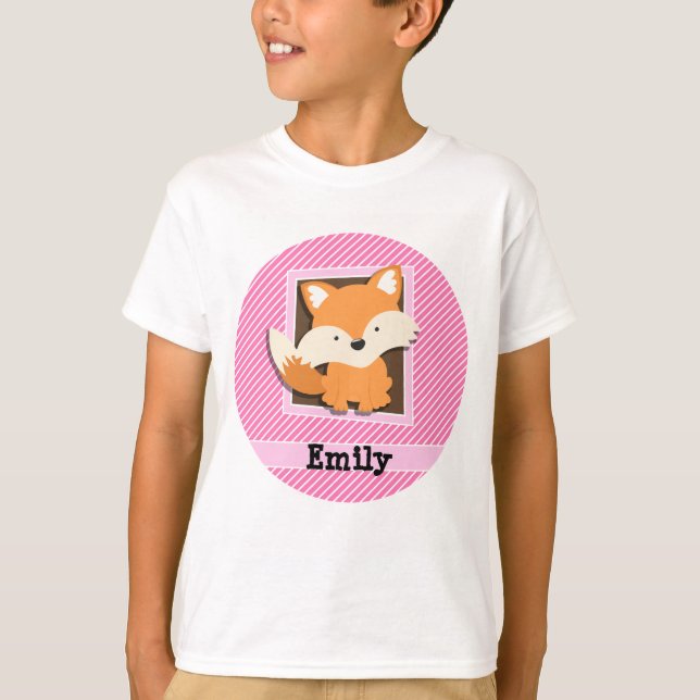 Cute Fox på Rosa & White Rand Tee (Framsida)