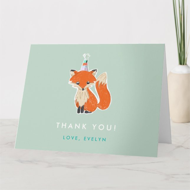 Cute Fox Party Hat Woodland Birthday Folttag Tack Kort (Framsida)