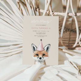 Cute Fox Party Hat Woodland Birthday Inbjudningar