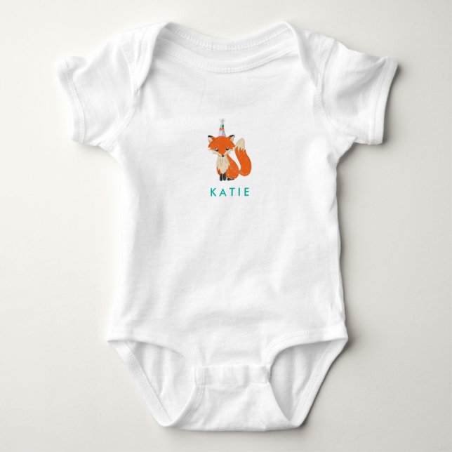 Cute Fox Party Hat Woodland T Shirt (Framsida)