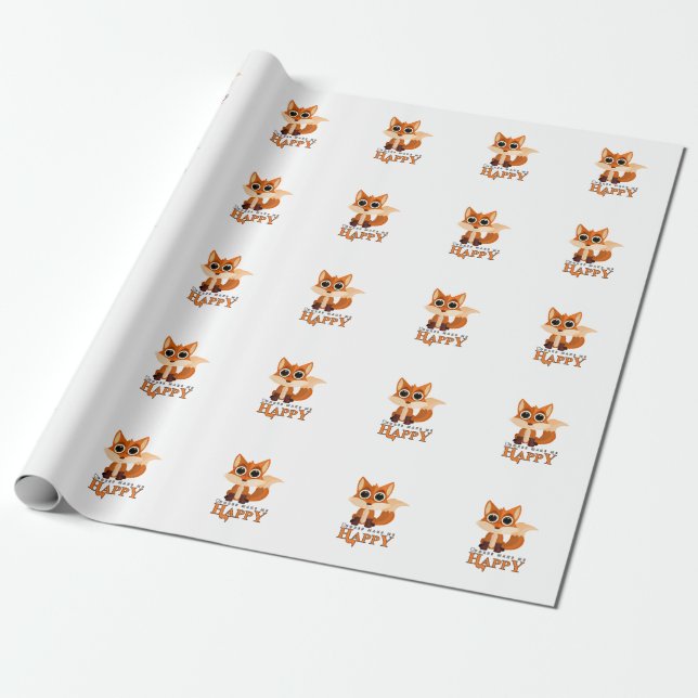 Cute Fox Pattern with “Foxes Make Me Happy” Quote Presentpapper (Utrullad)