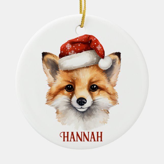 Cute Fox Personlig jul - prydnadsföremål Julgransprydnad Keramik (Framsidan)