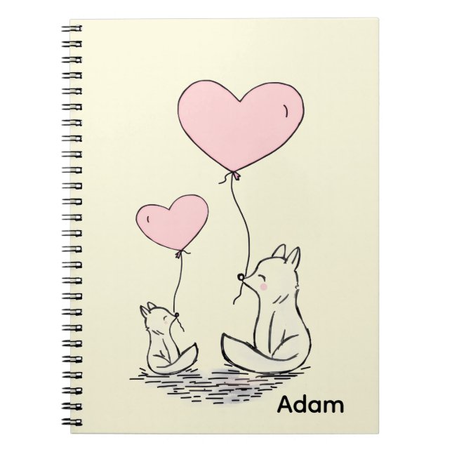 Cute Fox Pink Hearts Spiral Notebook  Anteckningsbok (Framsidan)