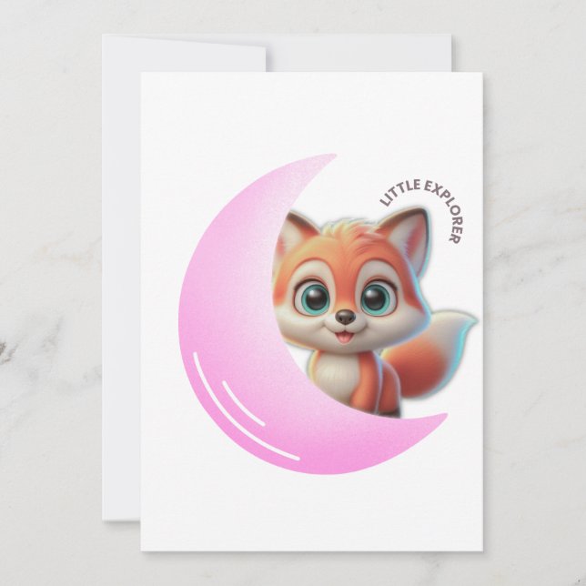 Cute Fox Pink Moon Card Inbjudningar (Framsida)