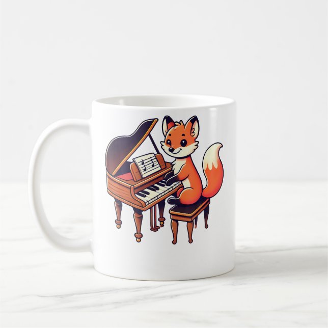 Cute Fox Playing Piano Foxes Musician Music Kaffemugg (Vänster)