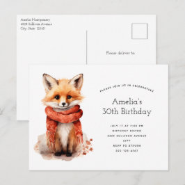 Cute Fox Pup in a Red Scarf Birthday Inbjudan Vykort