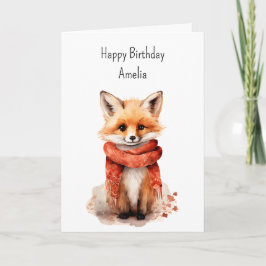 Cute Fox Pup in a Red Scarf Birthday Kort