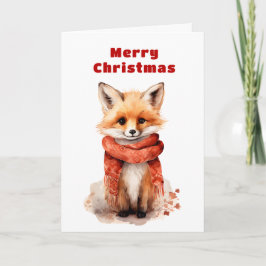 Cute Fox Pup in a Red Scarf Christmas Helgkort