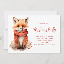 Cute Fox Pup in a Red Scarf Christmas Inbjudningar