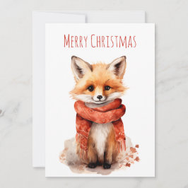 Cute Fox Pup in a Red Scarf Christmas Julkort