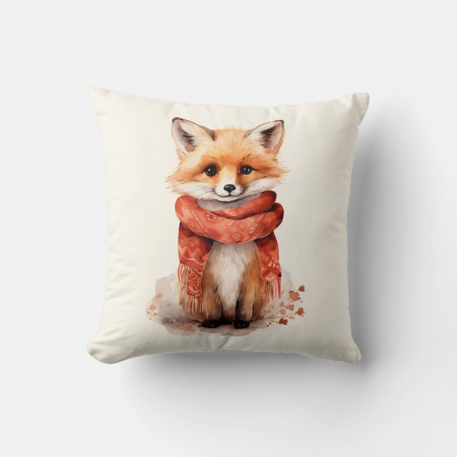Cute Fox Pup in a Red Scarf Kudde (Framsida)