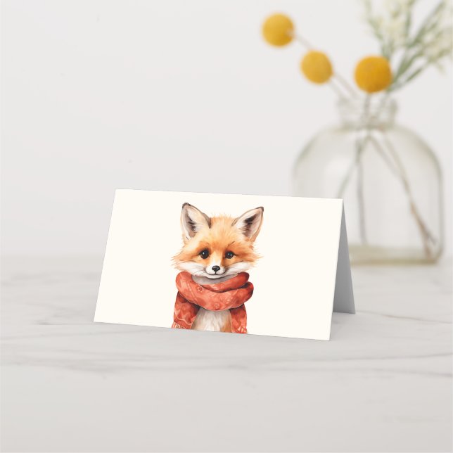 Cute Fox Pup in a Red Scarf Placeringskort (Framsida)