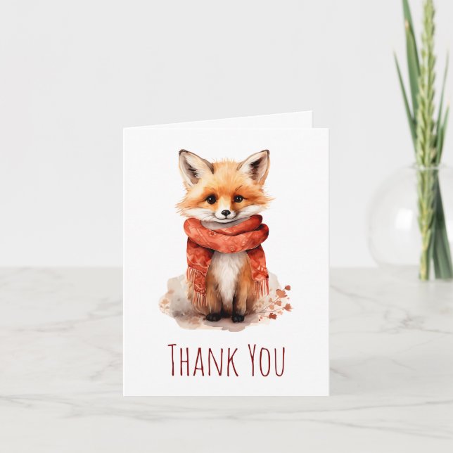 Cute Fox Pup in a Red Scarf Tack Kort (Framsida)