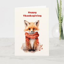Cute Fox Pup in a Red Scarf Thanksgiving Helgkort
