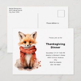 Cute Fox Pup in a Red Scarf Thanksgiving Inbjudan Vykort