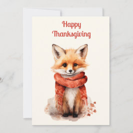 Cute Fox Pup in a Red Scarf Thanksgiving Julkort
