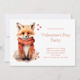 Cute Fox Pup in a Red Scarf Valentine's Day Inbjudningar