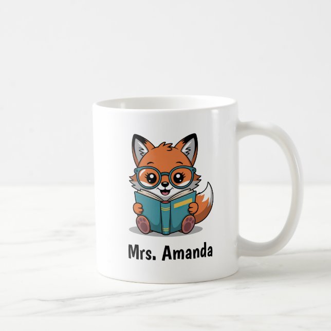 Cute Fox Reading Book Illustration Kaffemugg (Höger)