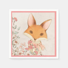 Cute Fox Rosa Blommigt Girly Pappersservett
